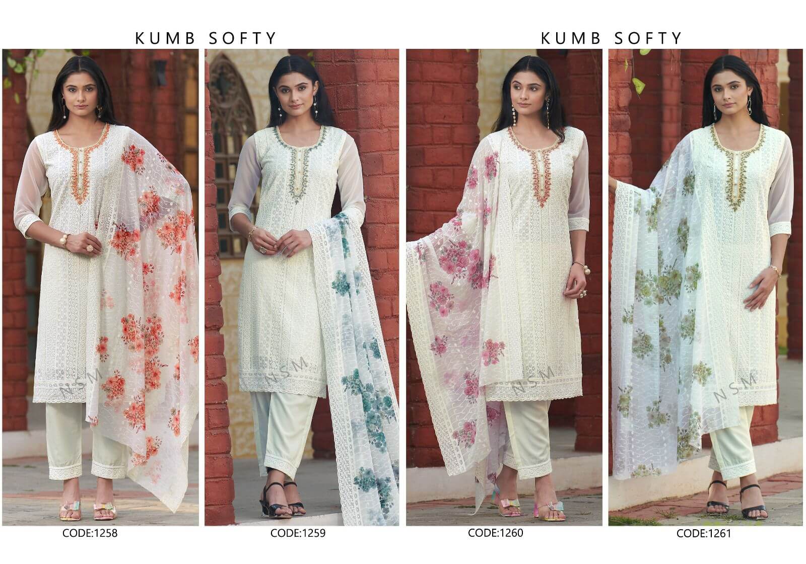 Kumb Softy Lucknowi Work Kurti with Bottom And Dupatta Catalog collection 8