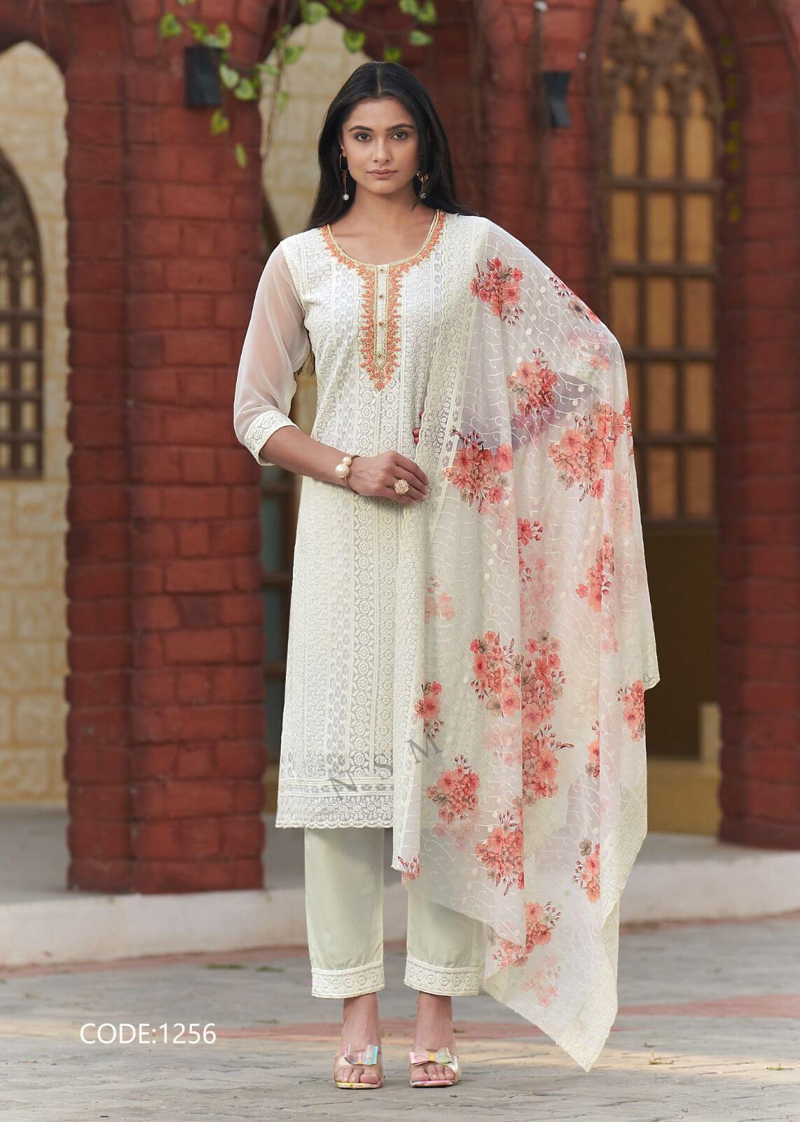 Kumb Softy Lucknowi Work Kurti with Bottom And Dupatta Catalog collection 1