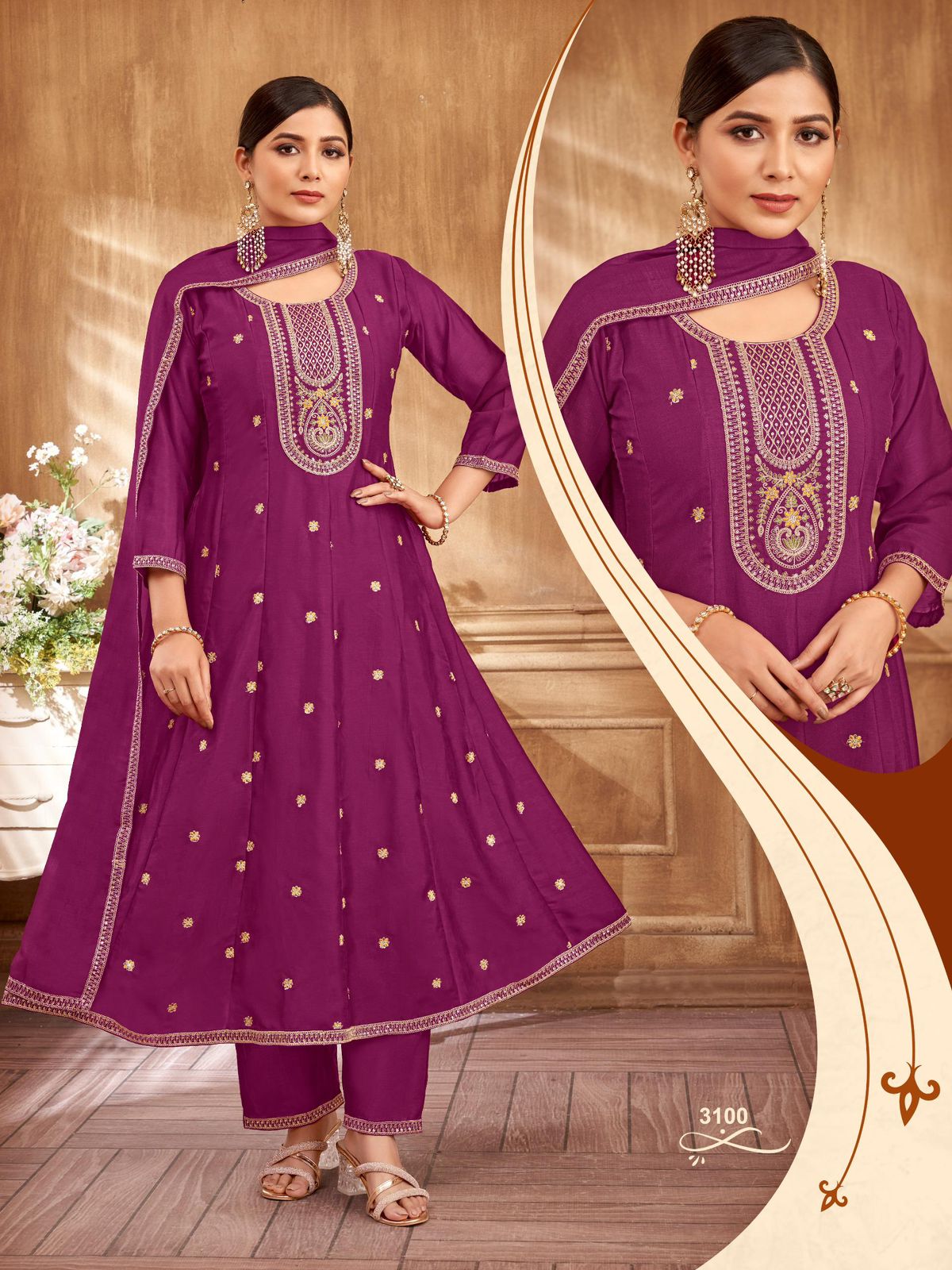 Ladies Flavour 3099 Embroidery Salwar Kameez Size Set collection 2