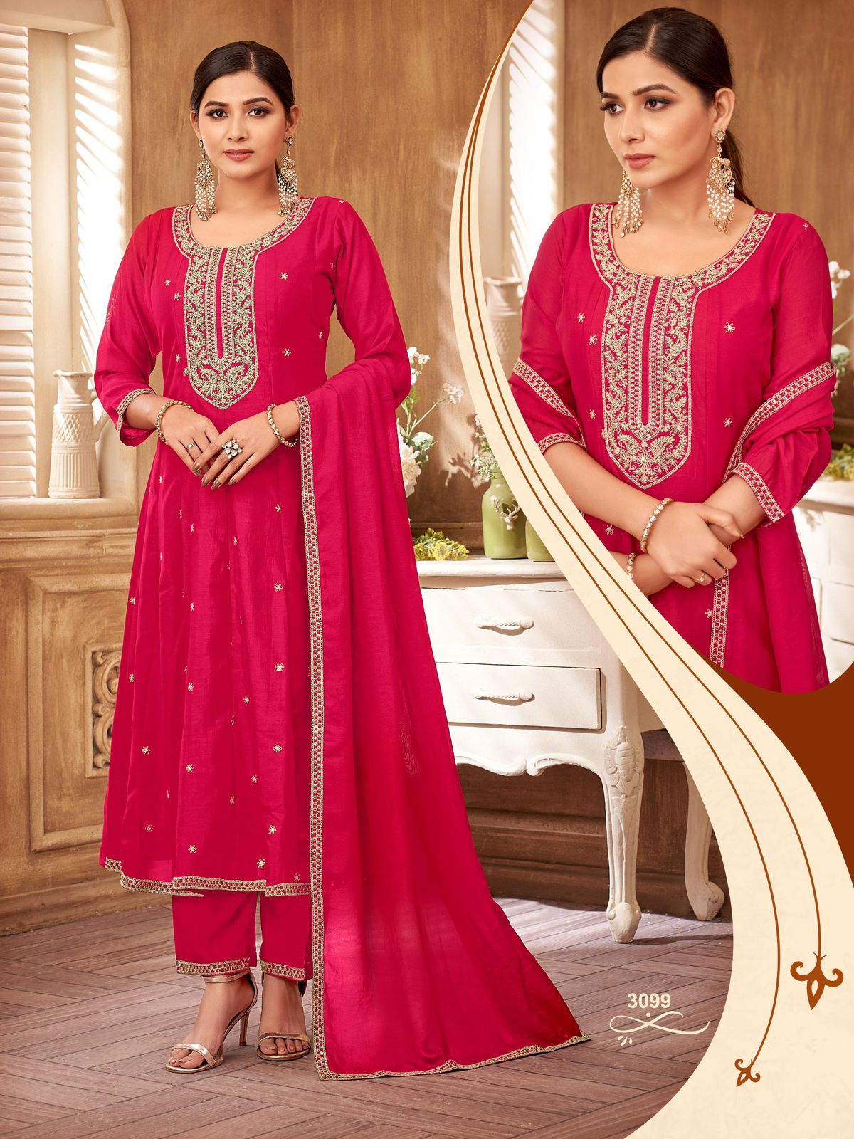 Ladies Flavour 3099 Embroidery Salwar Kameez Size Set collection 1