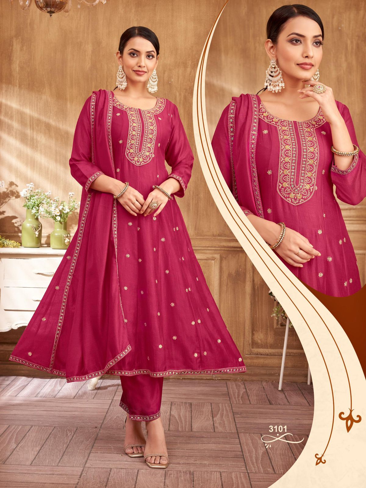 Ladies Flavour 3099 Embroidery Salwar Kameez Size Set collection 3