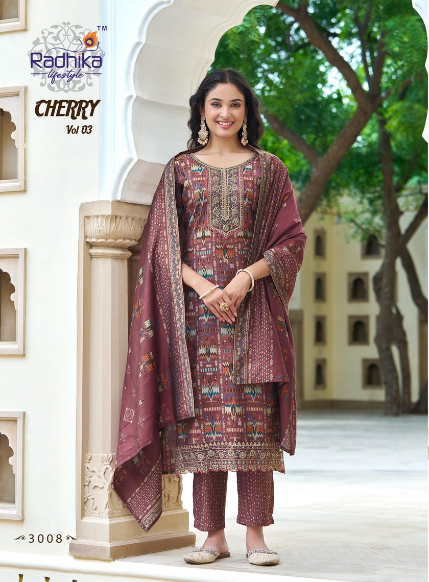 Radhika Lifestyle Cherry Vol 3 Printed Salwar Kameez Catalog collection 13