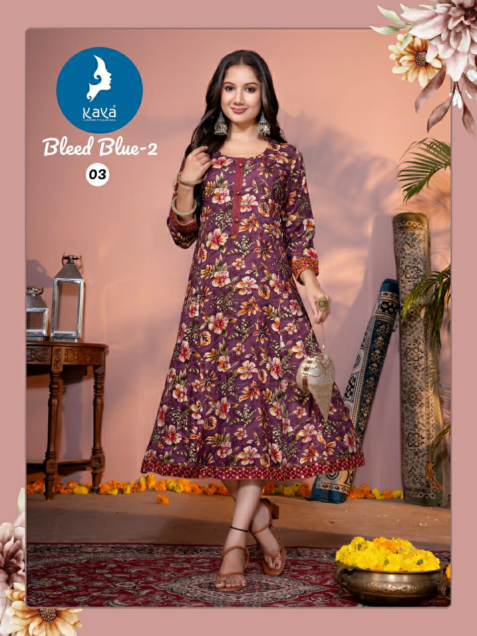 Kaya Kurti Bleed Blue Vol 2 Anarkali Kurti Catalog collection 3