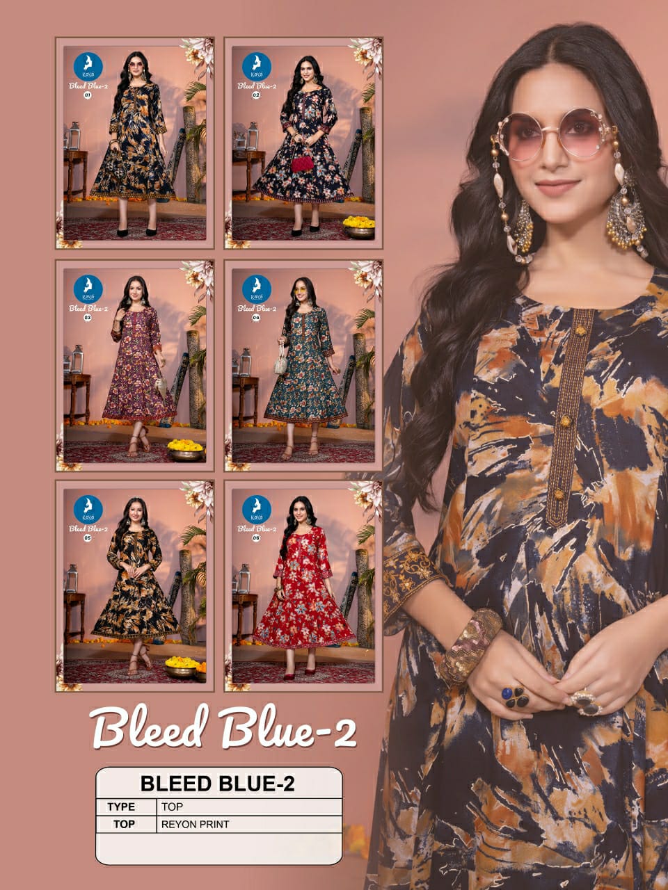 Kaya Kurti Bleed Blue Vol 2 Anarkali Kurti Catalog collection 6