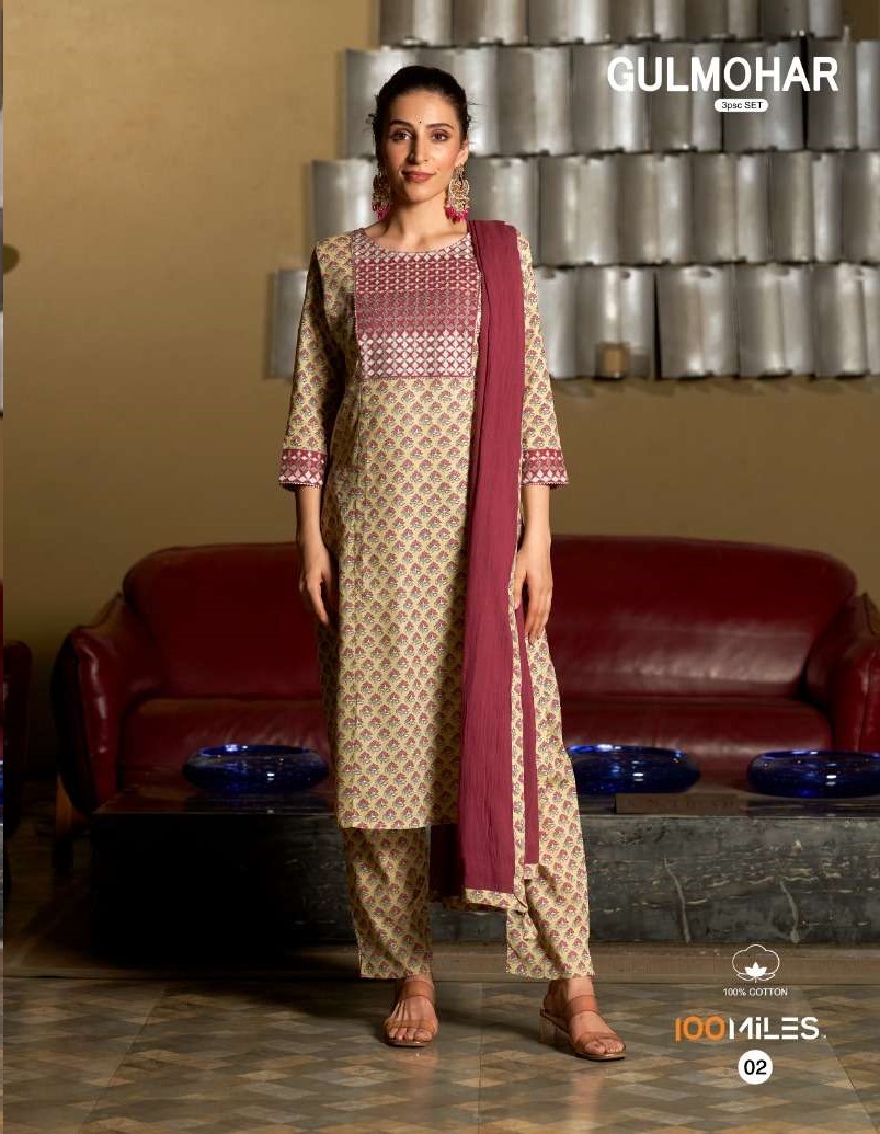 100Miles Gulmohar Cotton Salwar Kameez Catalog collection 5